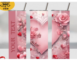 Tammi Oribello Designs - Custom pink hearts and roses Valentine's Day tumbler. Makes a great gift for wife, girlfriend, mom, or Galentine's